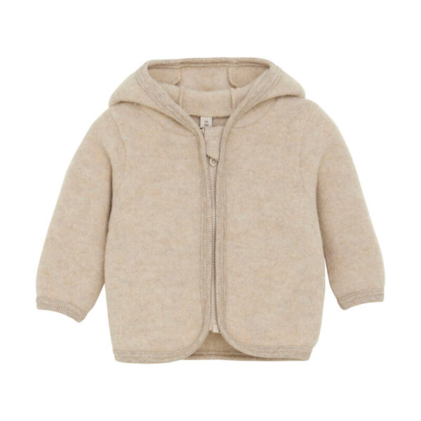 Cardigan m. Ører Uld Fleece - Camel Melange - 62 62 Beige